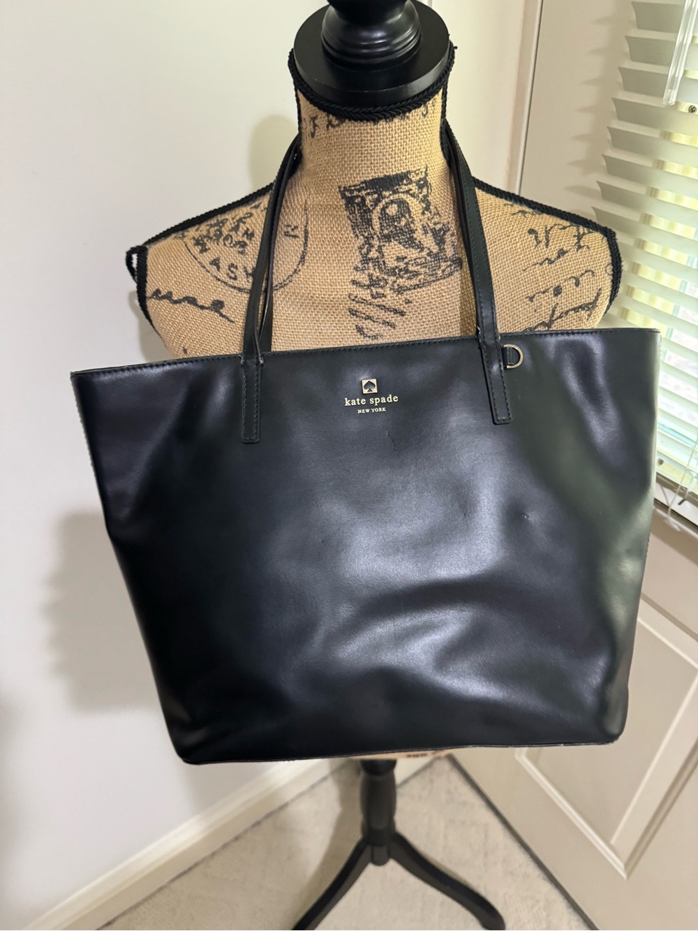 kate spade Black Leather Tote with Gold Logo